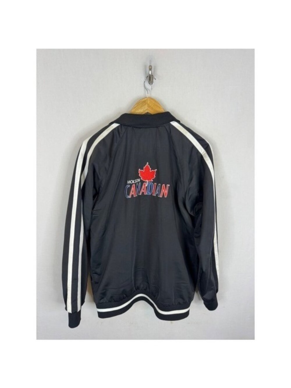 Calhoun Sportswear Molson Canadian Track Jacket Mens Medium Black White Striped
